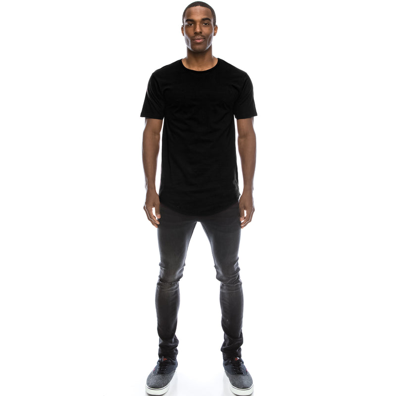 Drop Cut Longline Extra Length T-Shirt (Black)