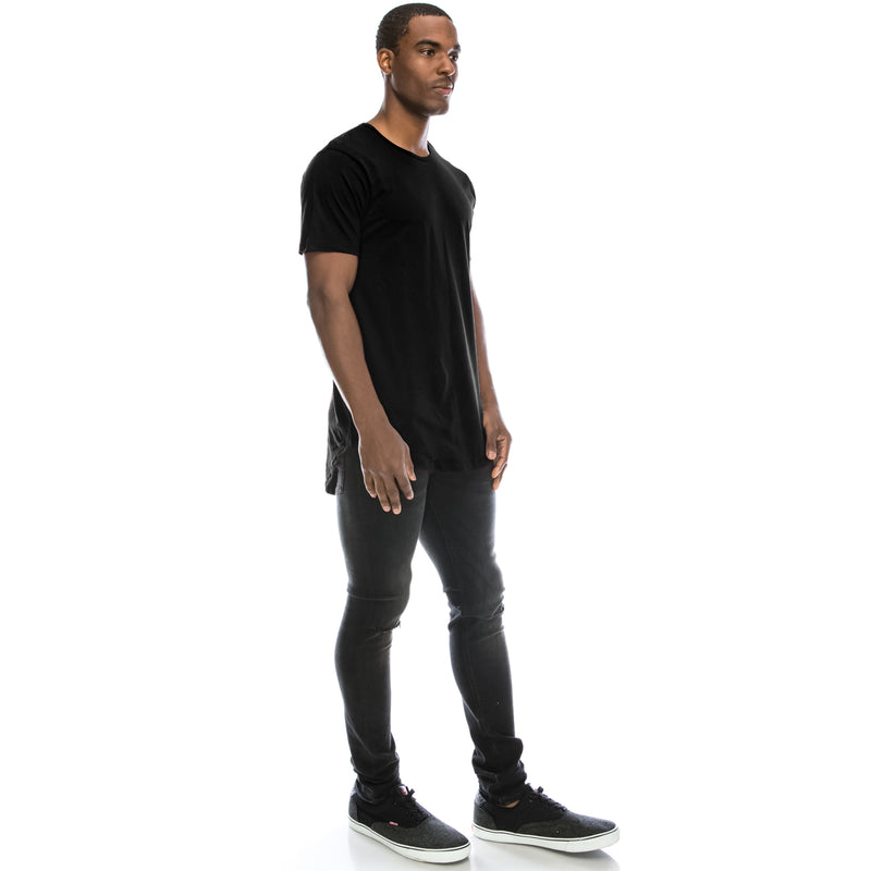 Drop Cut Longline Extra Length T-Shirt (Black)